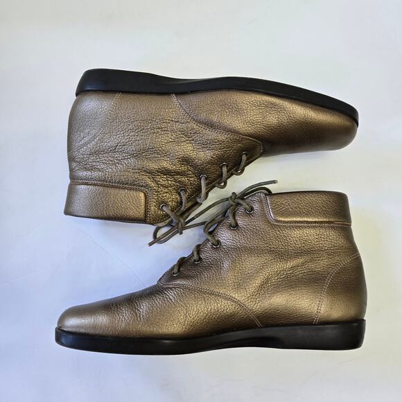 Ros Hommerson Vintage 80s Bronze Leather Ankle Boots 9.5N Metallic Booties - Picture 8 of 11